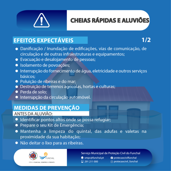 Proteção Civil do Funchal - Sensibilização - Folhetos Informativos - Cheias rápidas e aluviões