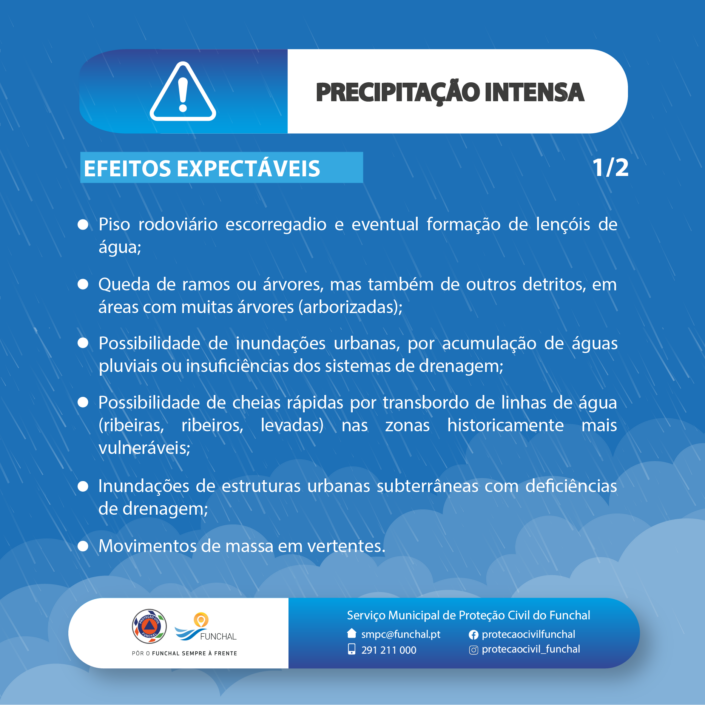 Proteção Civil do Funchal - Sensibilização - Folhetos Informativos - Precipitação intensa