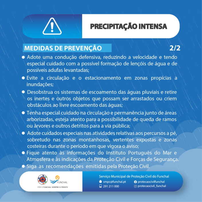 Proteção Civil do Funchal - Sensibilização - Folhetos Informativos - Precipitação intensa